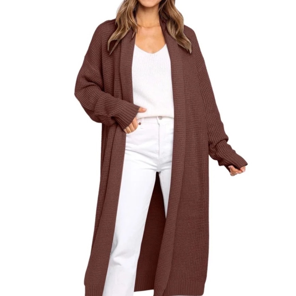 Peruvian Connection Open Front Longline Knit Cardigan Duster XL Pima Cotton
